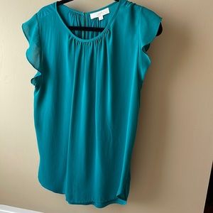 Loft turquoise green ruffle sleeve blouse